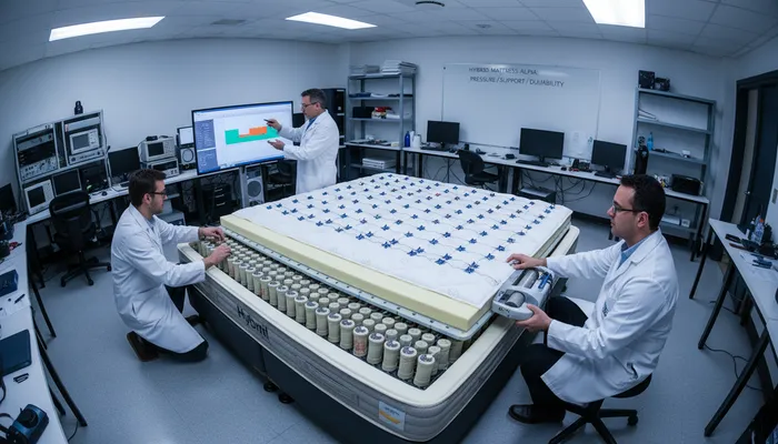 Expert team evaluating hybrid mattress quality