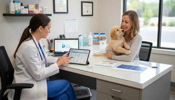 Expert evaluating pet insurance options
