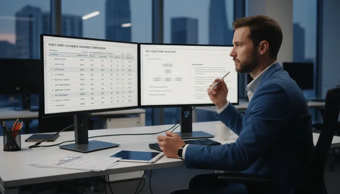 Expert team analyzing debit card rewards