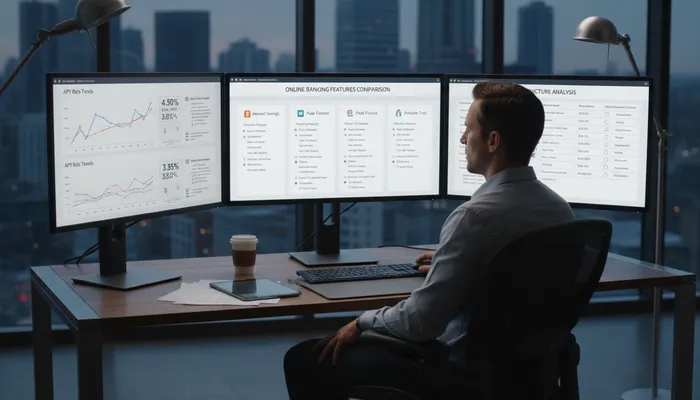 Expert team analyzing online banking options