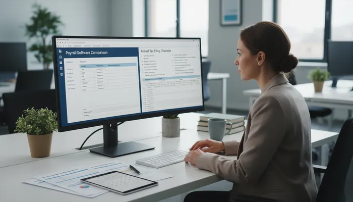 Expert team analyzing payroll software and services