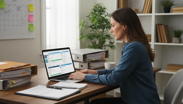 Small business owner researching and applying for grants