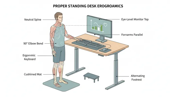Proper standing desk ergonomics and setup