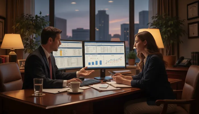 Expert team evaluating business insurance companies