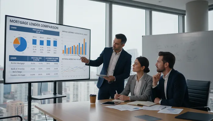 Expert team analyzing mortgage companies and rates