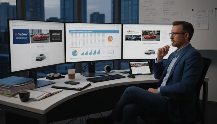 Expert team analyzing car selling platforms