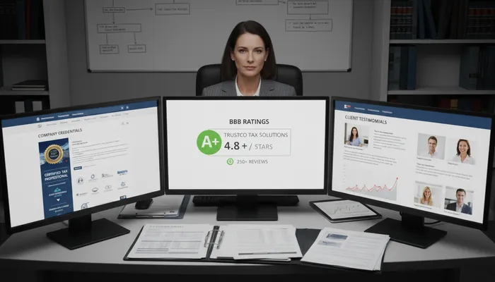 Expert team evaluating tax relief companies