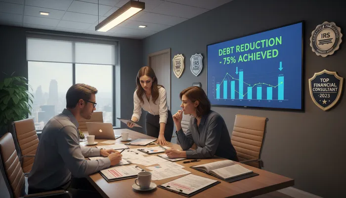 Expert team evaluating tax relief companies