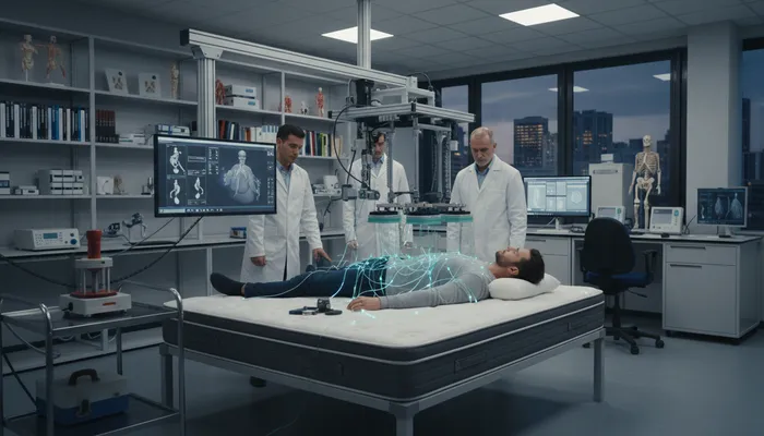 Expert team testing firm mattresses for support and alignment