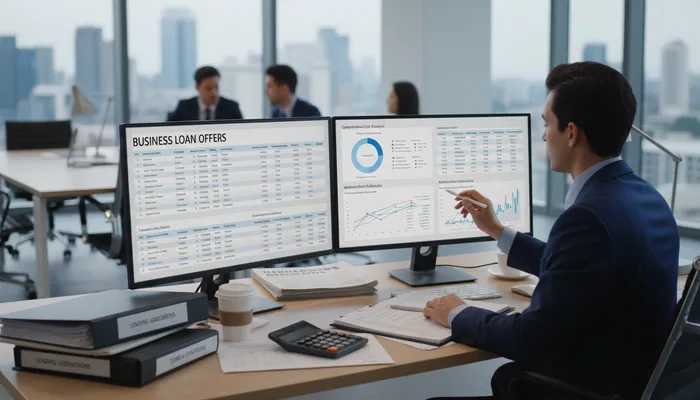 Expert team analyzing business lines of credit rates and terms