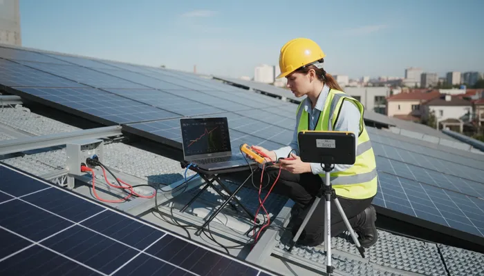 Expert team testing and evaluating solar panel performance