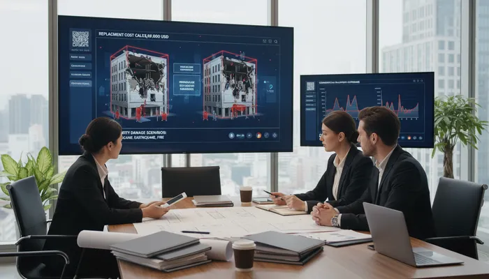 Expert team evaluating commercial property insurance