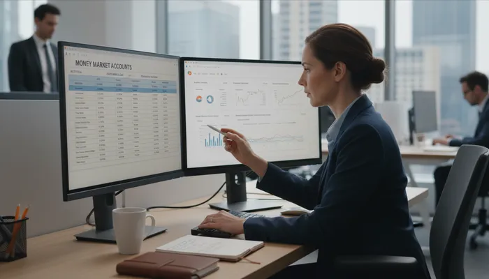 Expert team analyzing money market accounts