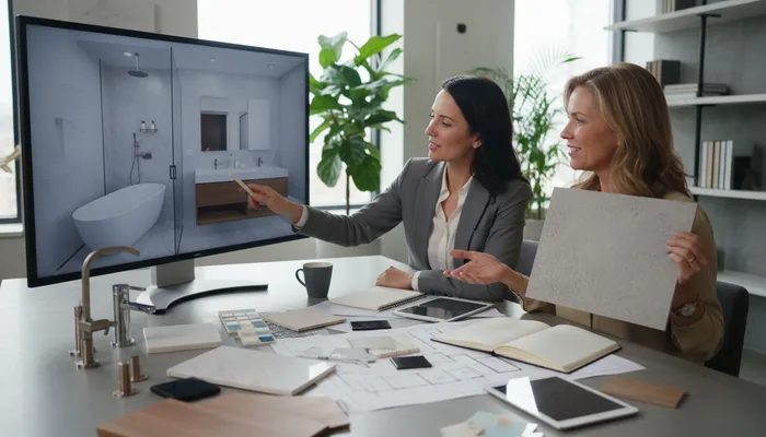 Expert evaluating bathroom remodeling options