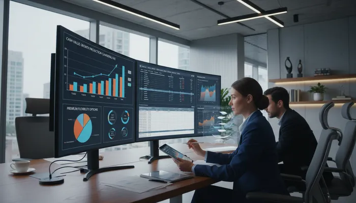 Expert team evaluating universal life insurance companies